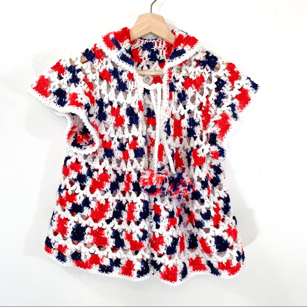 Little Sister Vintage 70's Crochet Coat with pom pom ties